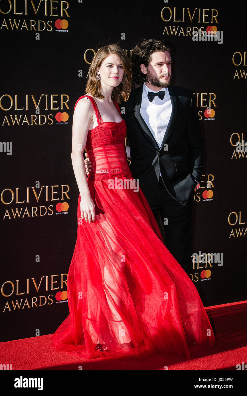 Rose Leslie and Kit Harrington on the Red Carpet at the 2017 Olivier Awards Stock Photo