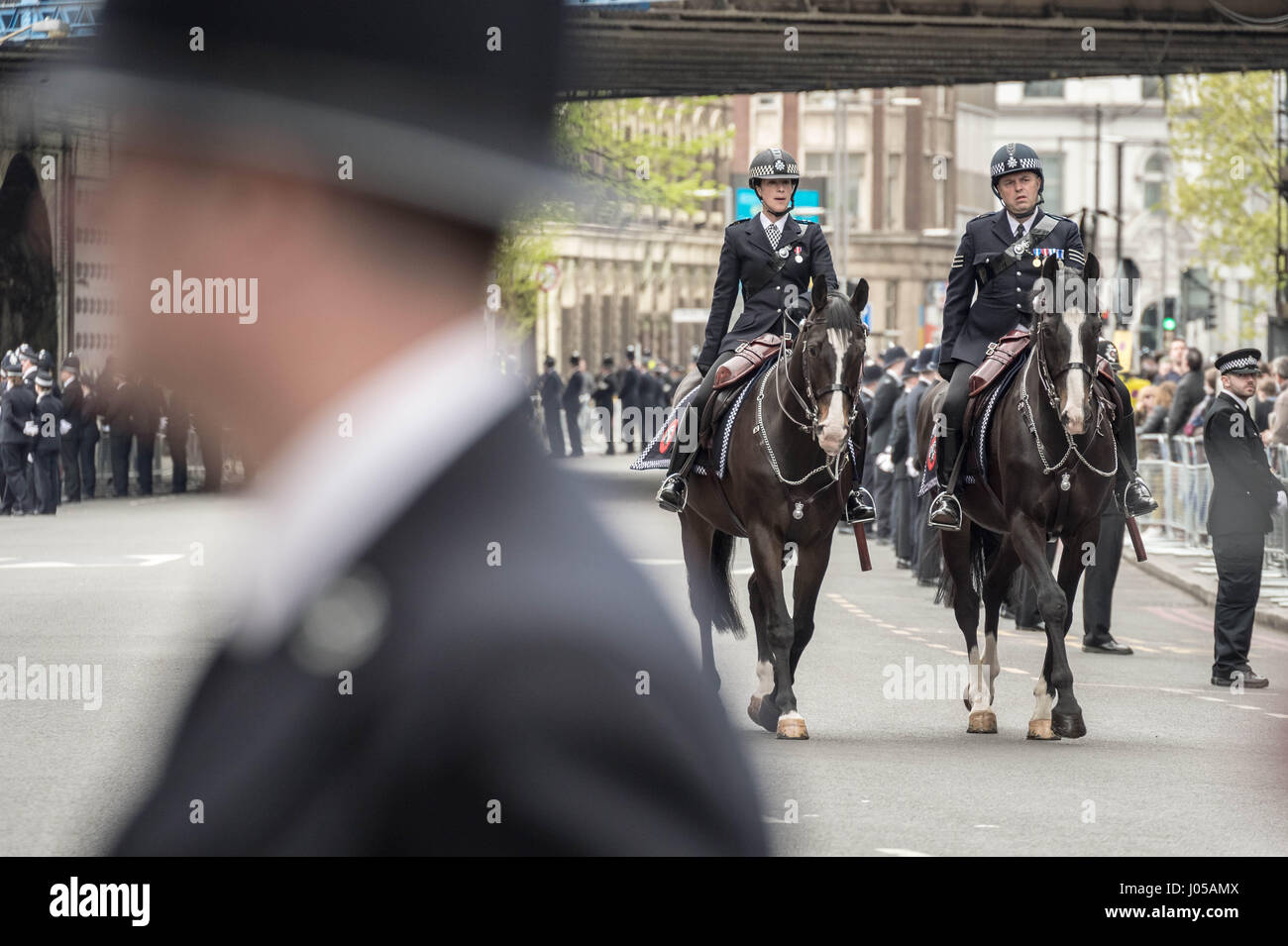 London, UK. 10th Apr, 2017. Funeral day of PC Keith Palmer who was killed in Westminster on 22nd March. Credit: Guy Corbishley/Alamy Live News Stock Photo