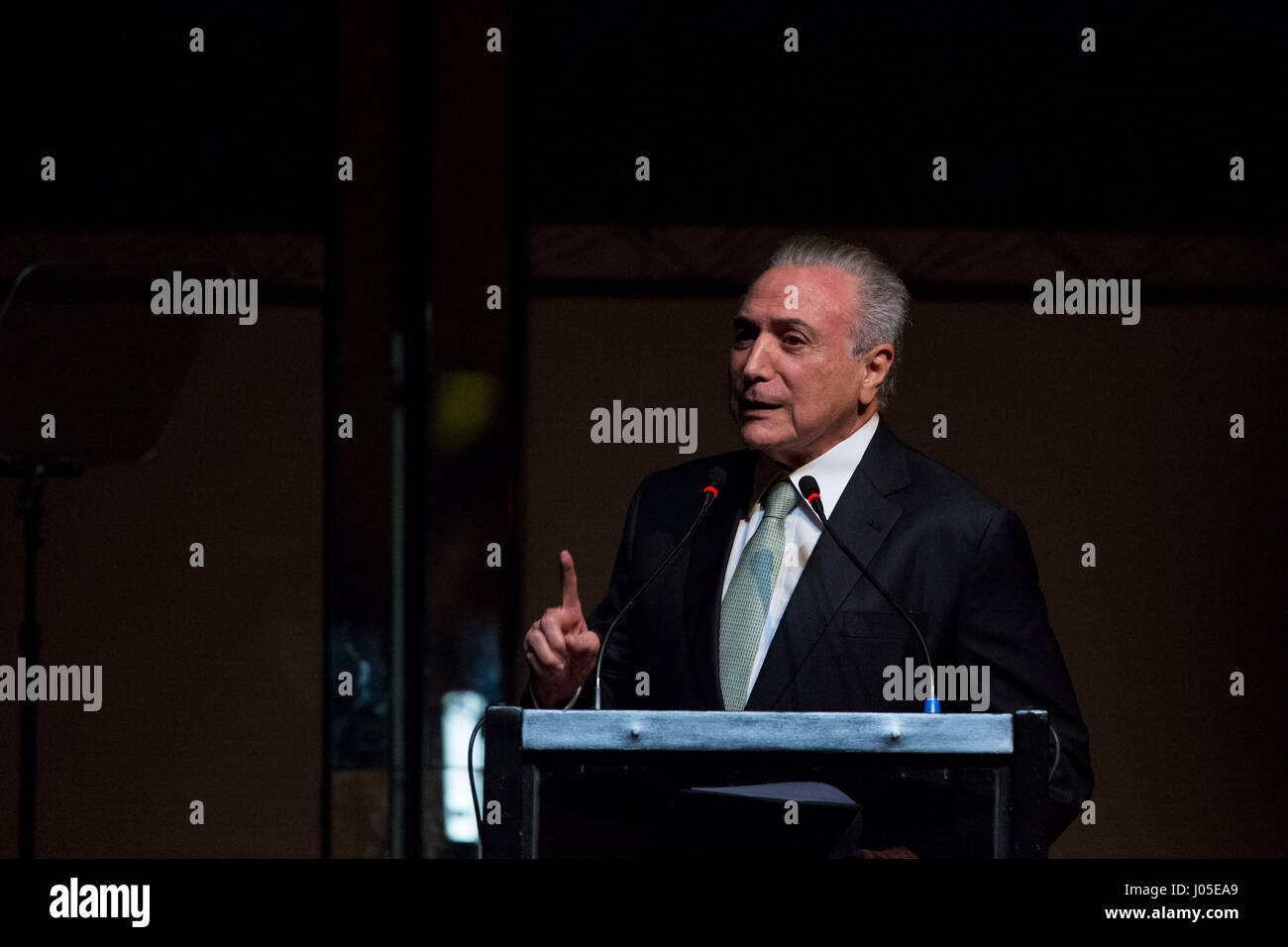 Sao Paulo, Sao Paulo, Brazil. 10th Apr, 2017. MICHEL TEMER, President of Brazil, during a dinner given in his honor by the Lebanese community, in the Monte Libano Athletic Club, in the south zone of Sao Paulo, Brazil, this Monday. Credit: Paulo Lopes/ZUMA Wire/Alamy Live News Stock Photo