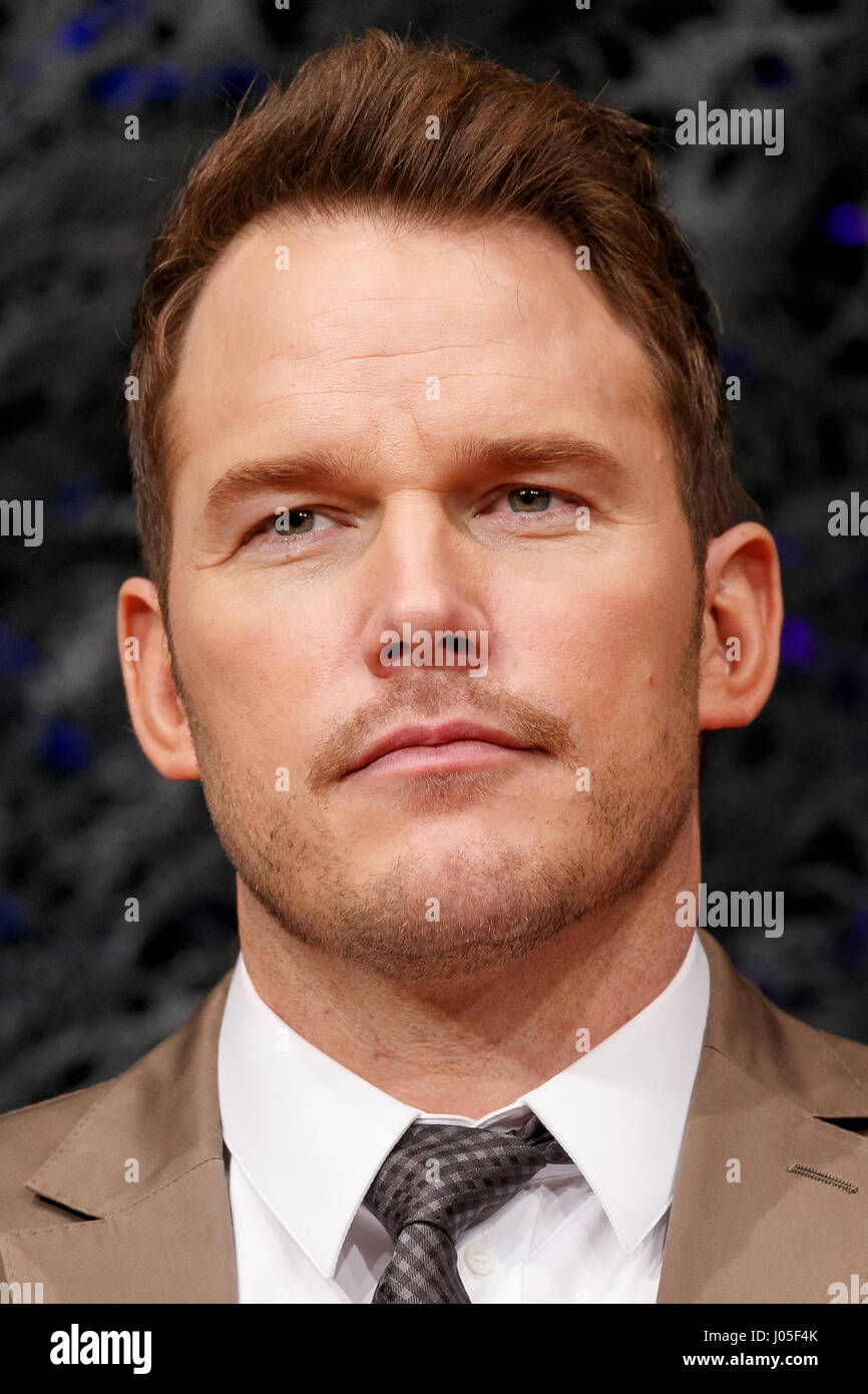 Tokyo, Japan. 11th April, 2017. Actor Chris Pratt attends a press conference for the film Guardians of the Galaxy Vol. 2 on April 11, 2017, Tokyo, Japan. The cast members attended a press conference the day after kicking off the Galaxy Carpet Event's world tour in Tokyo. The film will be released on May 12 in Japan. Credit: Rodrigo Reyes Marin/AFLO/Alamy Live News Stock Photo