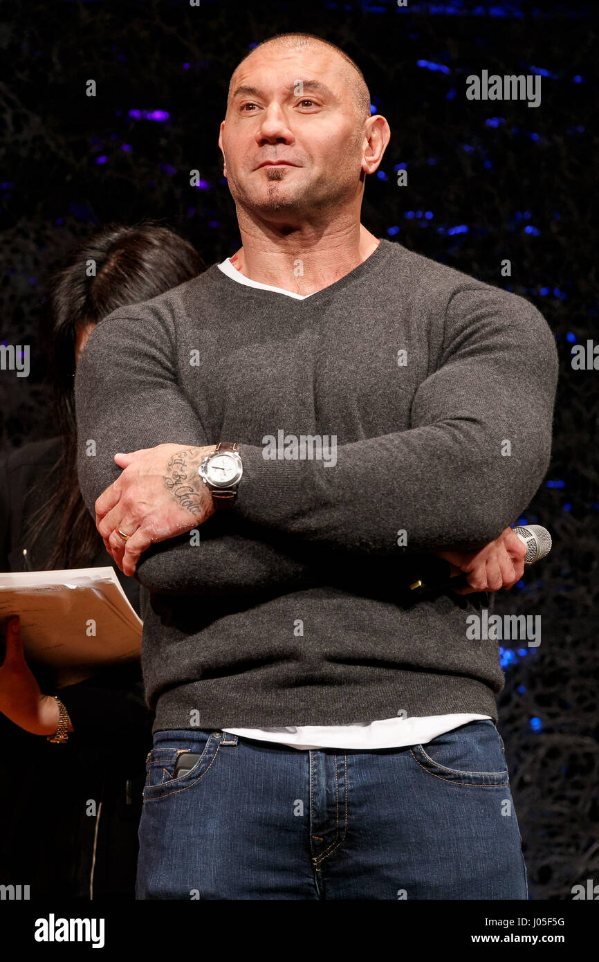 Tokyo, Japan. 11th April, 2017. Actor Dave Bautista attends a press  conference for their film Guardians of the Galaxy Vol. 2 on April 11, 2017,  Tokyo, Japan. The cast members attended a