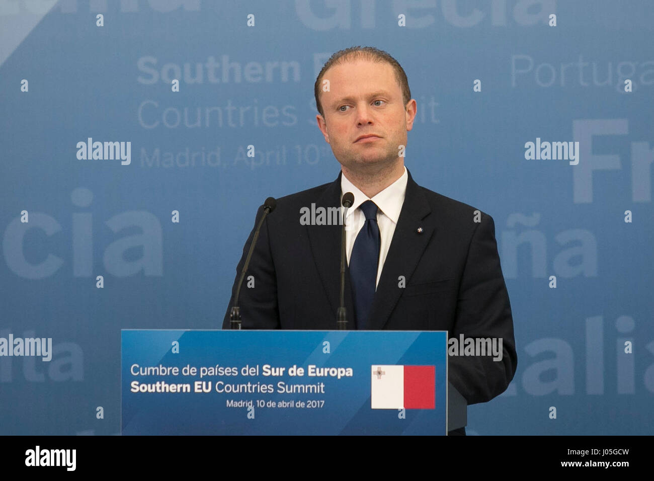 Madrid, Spain. 10th Apr, 2017. Malta's prime minister Joseph Muscat