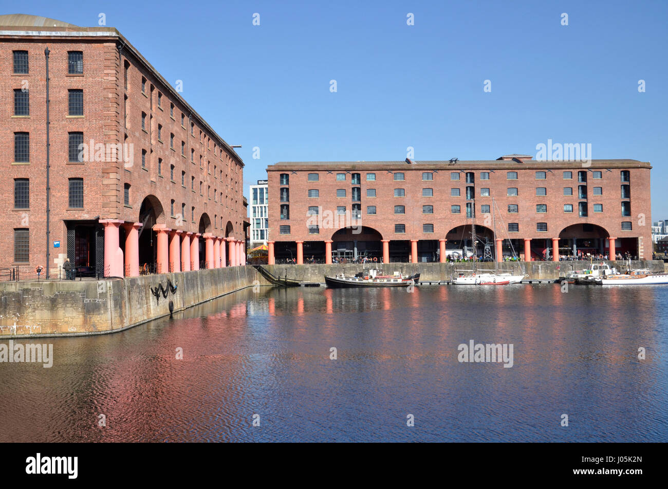 Albert Dock in Liverpool, Merseyside, designed by Jesse Hartley and Philip Hardwick.The once working dockland area is a tourist and leisure attraction Stock Photo