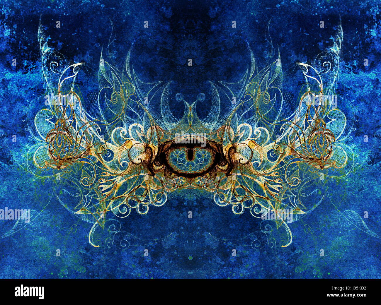 Mystic eye and beautiful ornamental. Drawing on old paper, original