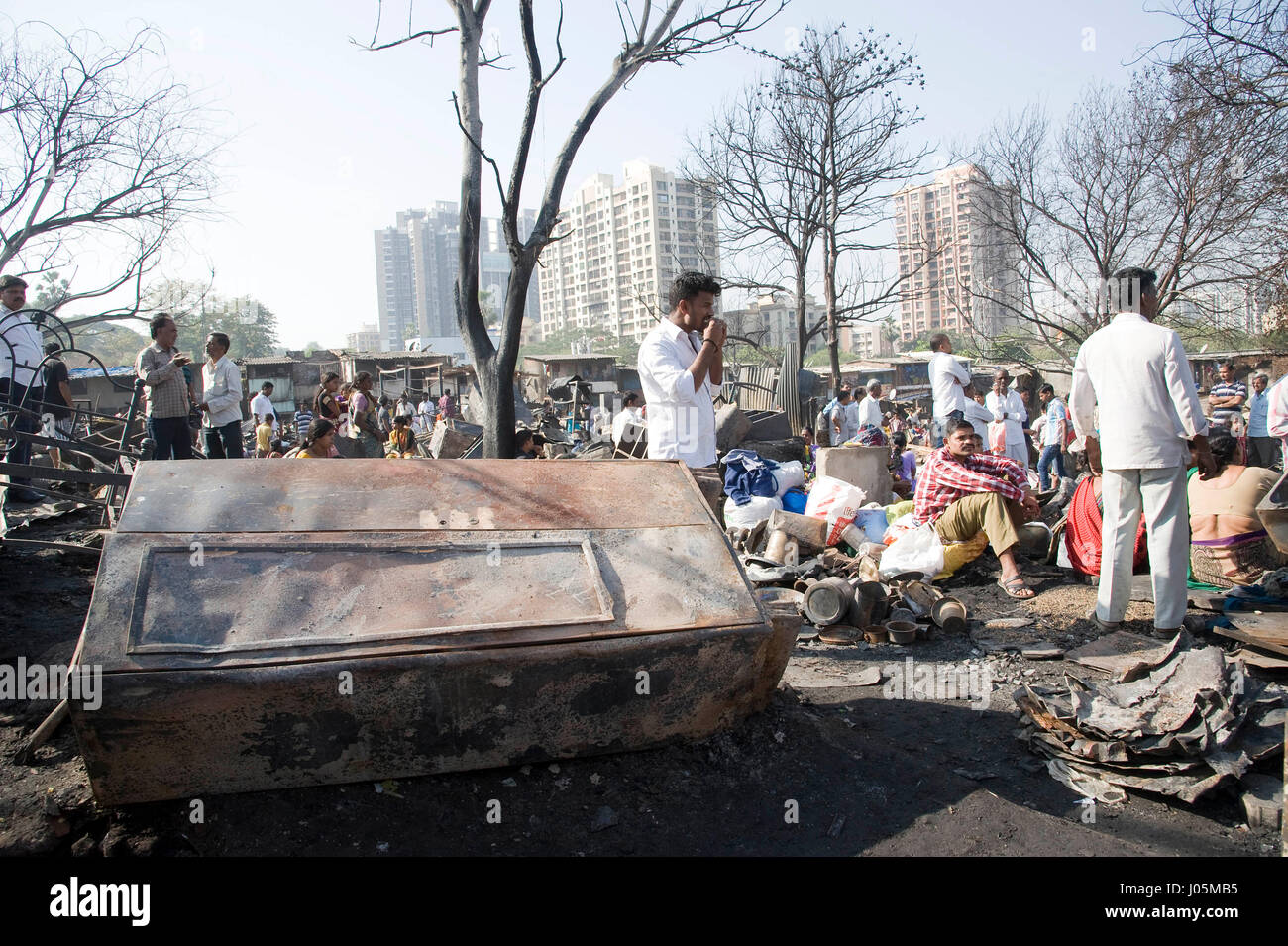Cupboard destroyed in slum fire, damu nagar, kandivali, mumbai, maharashtra, india, asia Stock Photo