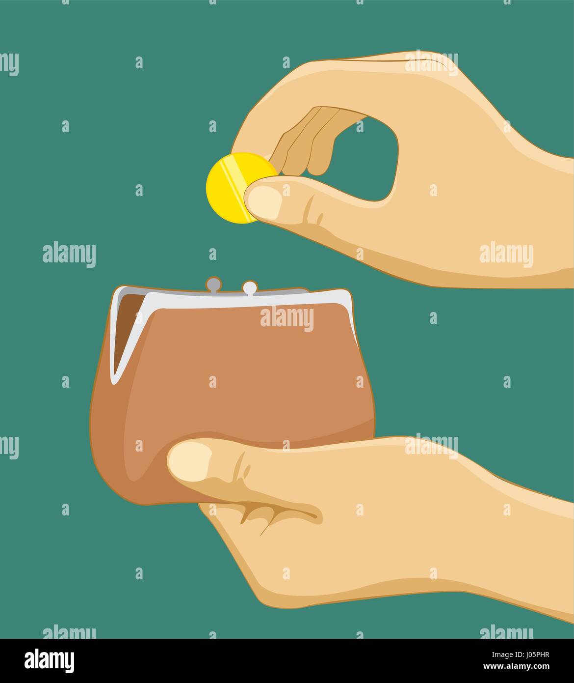 Hand putting coin in purse Stock Vector Images Alamy