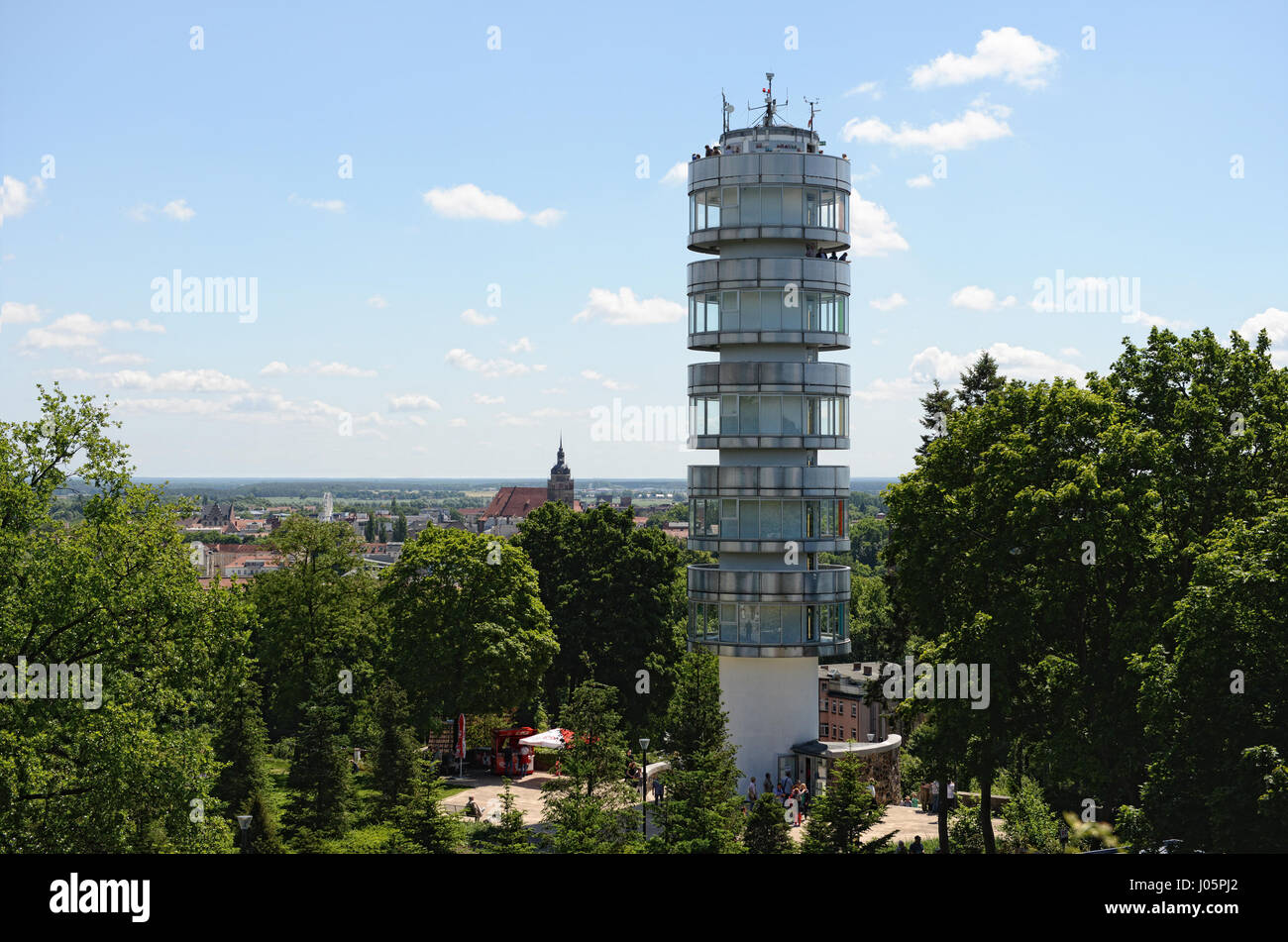 BRANDENBURG AN DER HAVEL, BRANDENBURG/ GERMANY June 28 2015: Cityscape of Brandenburg an der Havel with its tower Friedensturm at Marienberg hill. Peo Stock Photo