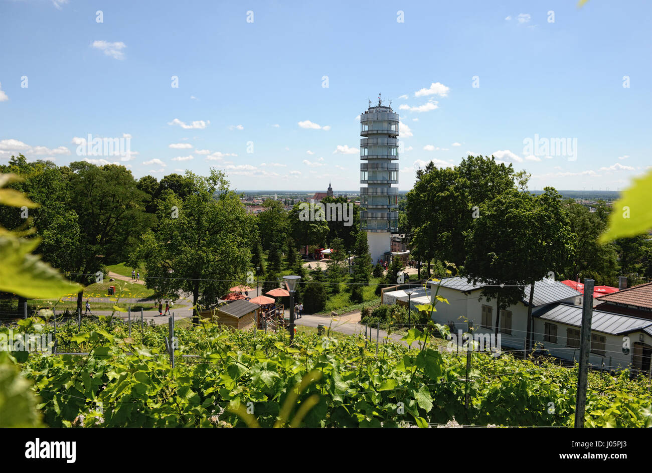 BRANDENBURG AN DER HAVEL, BRANDENBURG/ GERMANY June 28 2015: Cityscape of Brandenburg an der Havel with its tower Friedensturm at Marienberg hill. Peo Stock Photo