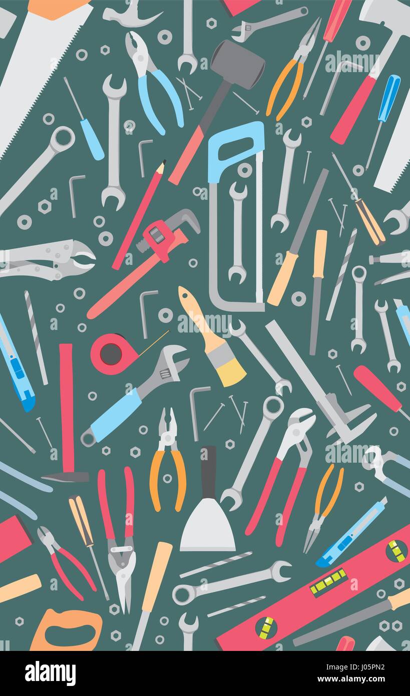 Working tools seamless pattern. Flat tools background. Flat vector illustration Stock Vector
