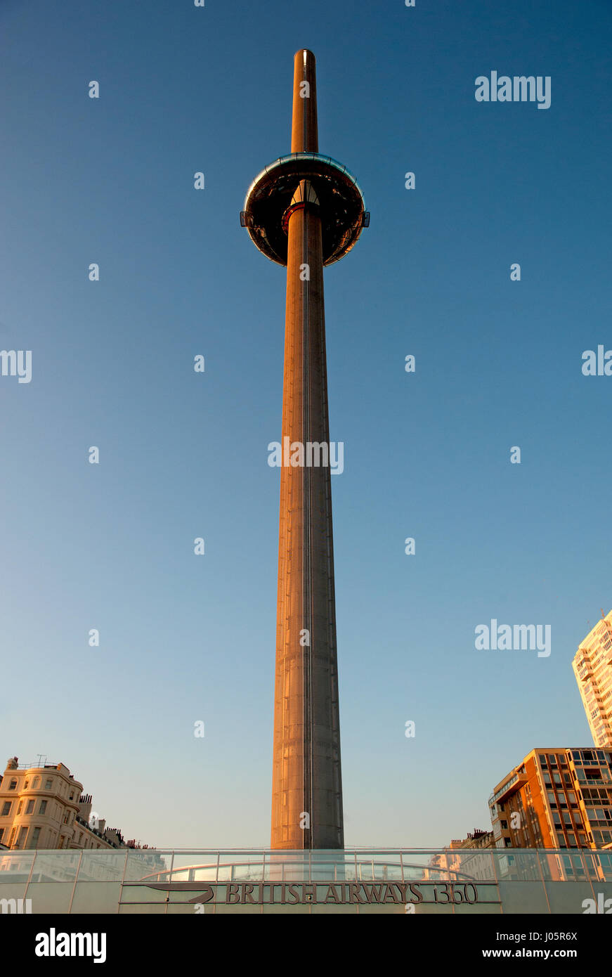 The British Airways i360 in Brighton is the world's tallest moving observation tower rising 162 metres above England's south coast in Sussex. Stock Photo
