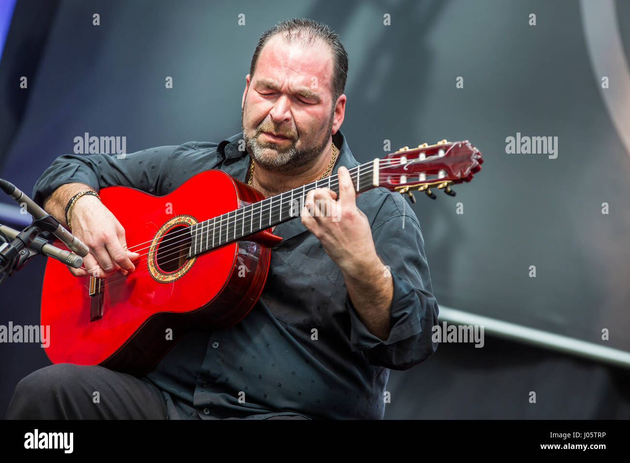 Frankfurt/Main, Germany. 5th April, 2017. Rafael Cortés, andalusian born  and Germany based flamenco guitarist, performs at Musikmesse's Acoustic  Stage as endorser for manufacturer Guitarras Hermanos Sanchis López (ESP).  Fotocredit: Christian Lademann Stock