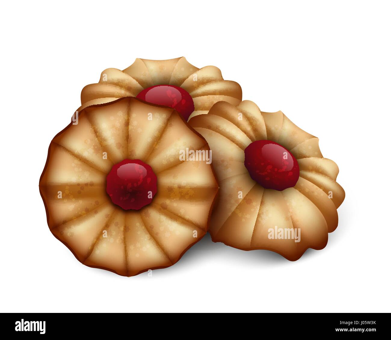 Buttery cookies with red jam isolated on white background Stock Vector