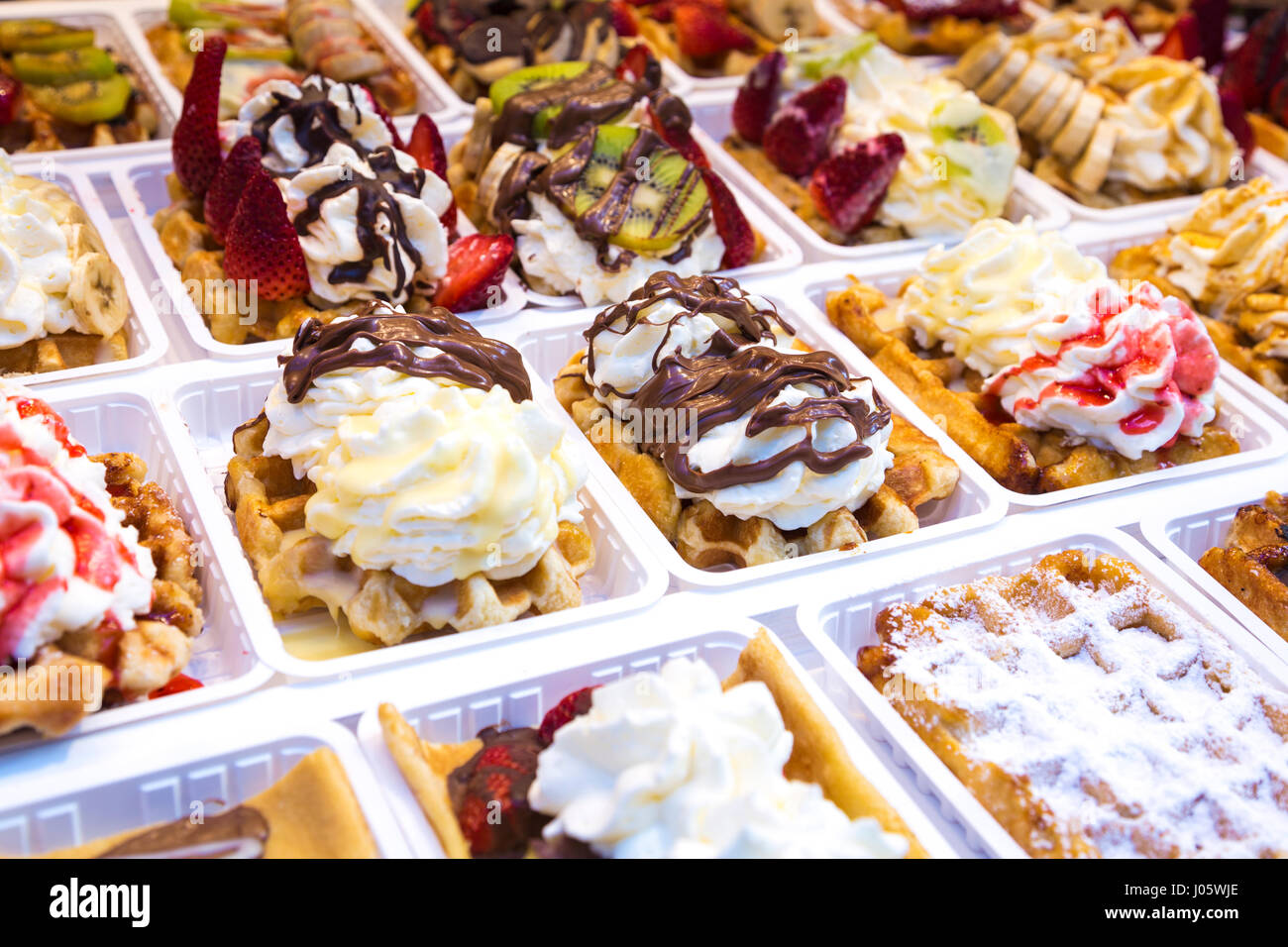 Belgian Waffles on display in Bussels, Belgium Stock Photo