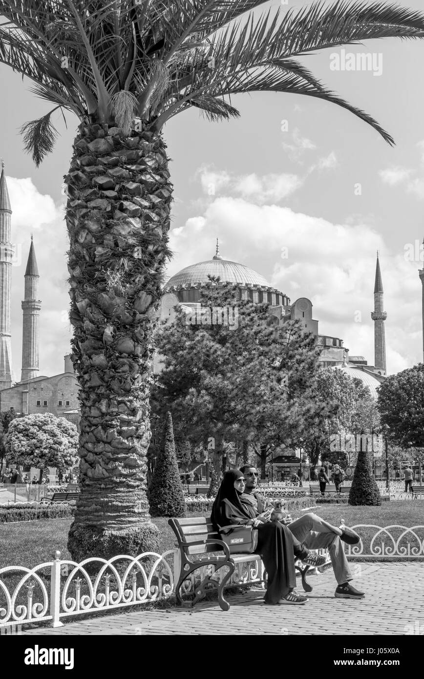 Hagia Sophia was a Greek Orthodox Christian patriarchal basilica, later converted into an Ottoman mosque, and now a museum (Ayasofya Müzesi) in Istanbul, Turkey. From the date of its construction in 537 AD, and until 1453, it served as an Orthodox cathedral and seat of the Patriarch of Constantinople, except between 1204 and 1261, when it was converted by the Fourth Crusaders to a Roman Catholic cathedral under the Latin Empire of Constantinople. The building was a mosque from 29 May 1453 until 1931. It was then secularized and opened as a museum on 1 February 1935. Stock Photo