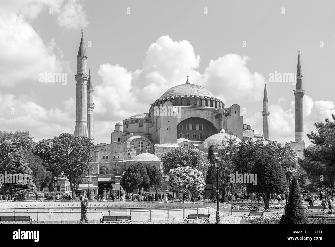 Hagia Sophia was a Greek Orthodox Christian patriarchal basilica, later converted into an Ottoman mosque, and now a museum (Ayasofya Müzesi) in Istanbul, Turkey. From the date of its construction in 537 AD, and until 1453, it served as an Orthodox cathedral and seat of the Patriarch of Constantinople, except between 1204 and 1261, when it was converted by the Fourth Crusaders to a Roman Catholic cathedral under the Latin Empire of Constantinople. The building was a mosque from 29 May 1453 until 1931. It was then secularized and opened as a museum on 1 February 1935. Stock Photo