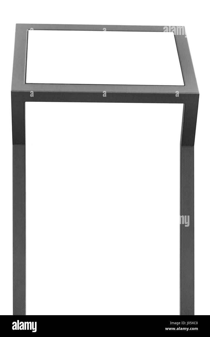 Info display stand, grey metal rack info board, isolated horizontal