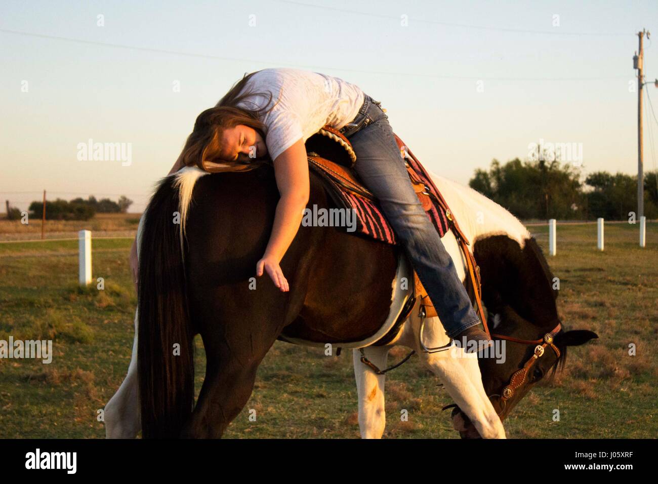 Girl lying on horse hires stock photography and images Alamy