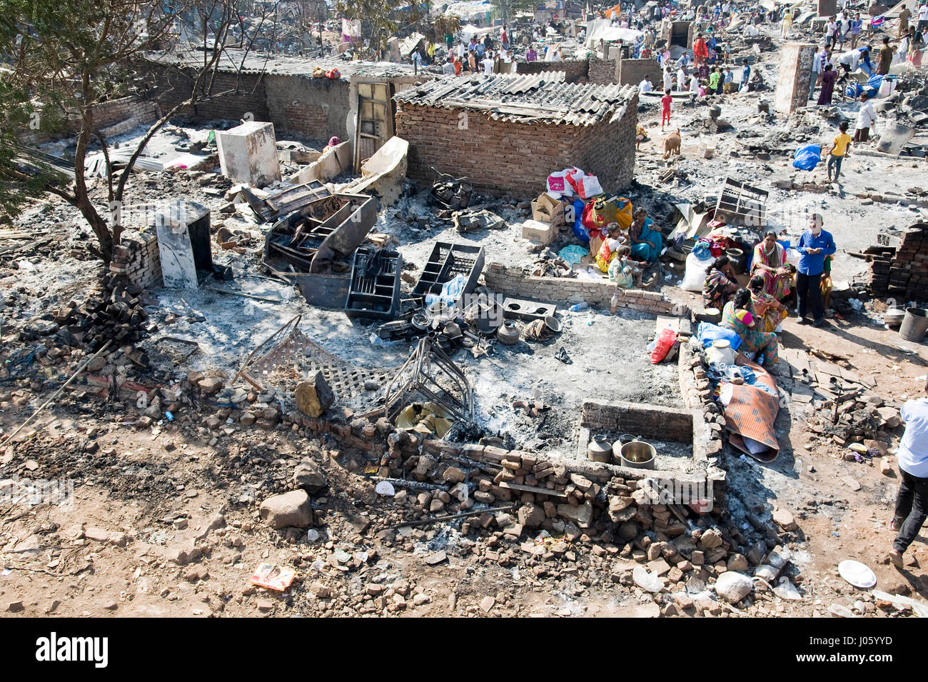 House destroyed in slum fire, damu nagar, kandivali, mumbai, maharashtra, india, asia Stock Photo