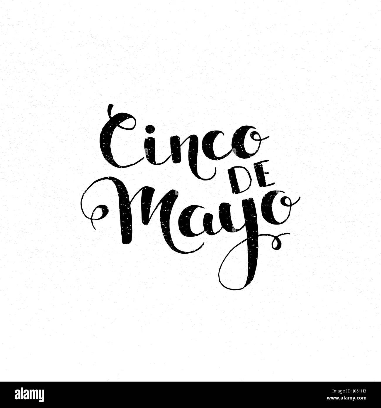 Cinco de Mayo handwritten lettering. Modern vector hand drawn calligraphy with grunge overlay texture over white background Stock Vector