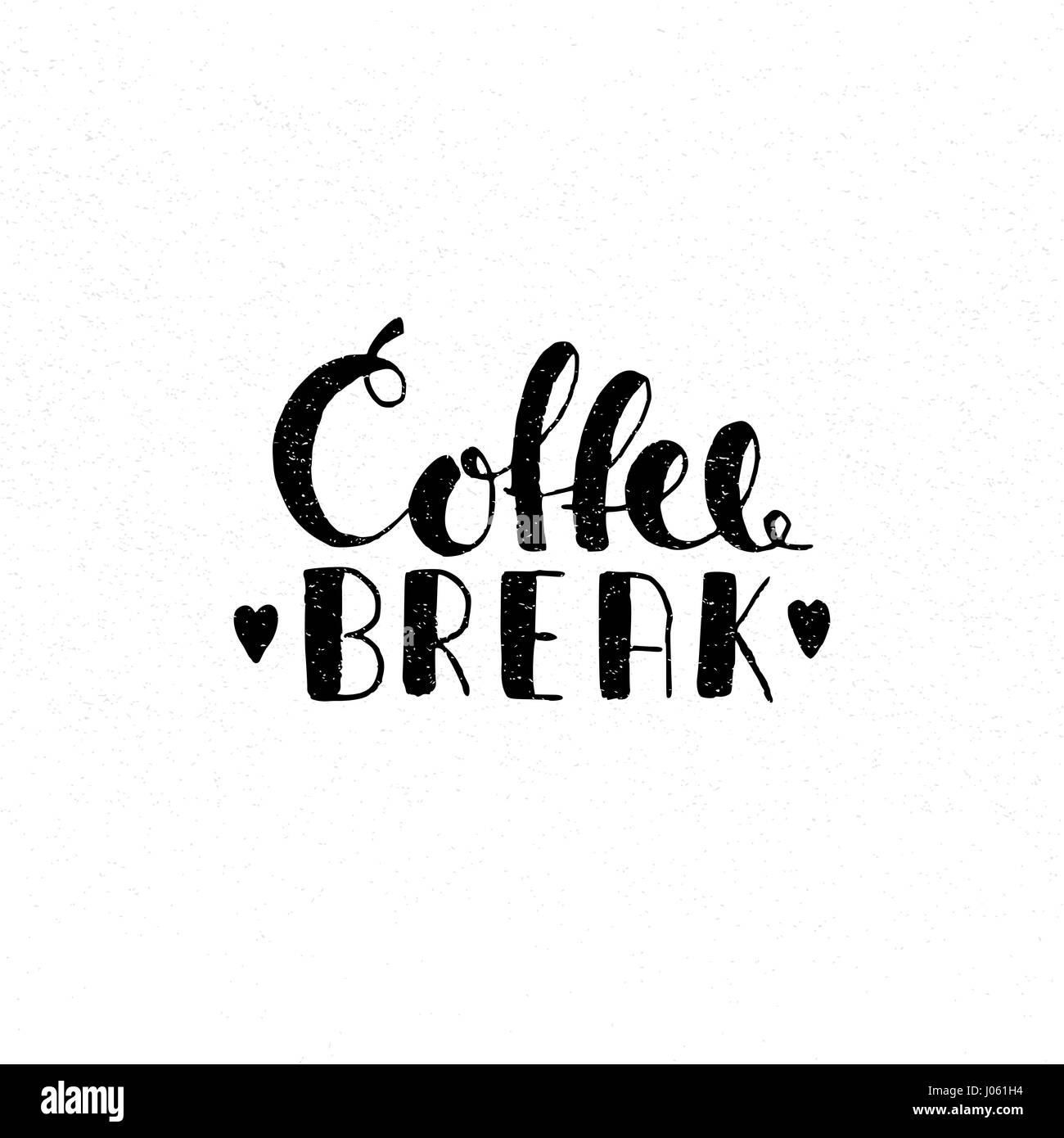 Coffee break handwritten lettering. Modern vector hand drawn calligraphy with grunge overlay texture over white background for your design Stock Vector