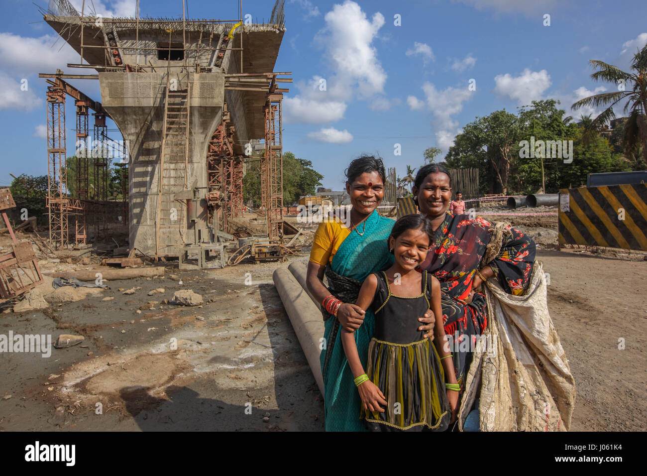 Rag pickers near construction site, mumbai, maharashtra, india, asia Stock Photo