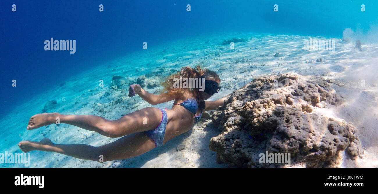 MEET the stunning female champion freediver who uses yoga to help her discover new depths of the world’s oceans. The series of majestic images and video footage show yoga teacher trainer and freediver, Kate Middleton (29), who can hold her breath for an amazing six-and-a-half-minutes underwater, performing camel yoga poses on a swimming pool floor and striking a pose inside a hula hoop on the seabed. Other photographs show Kate performing ambitious yoga positions on dry land with a partner on a wall and striking a standing split in a doorway. Stock Photo