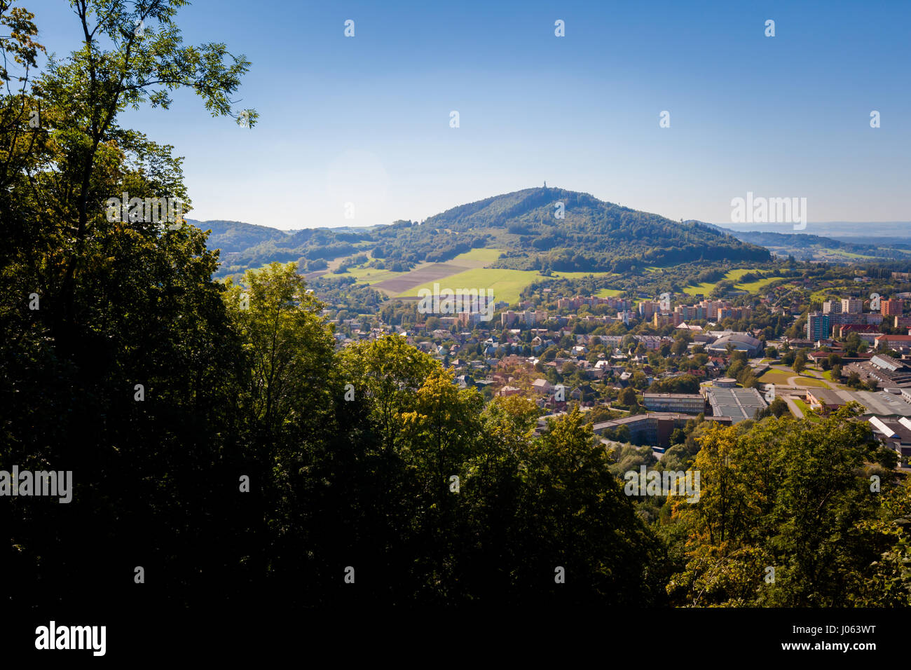 Beautiful Koprivnice panorama from Bezrucova vyhlidka viewpoint. Czech landscape Stock Photo