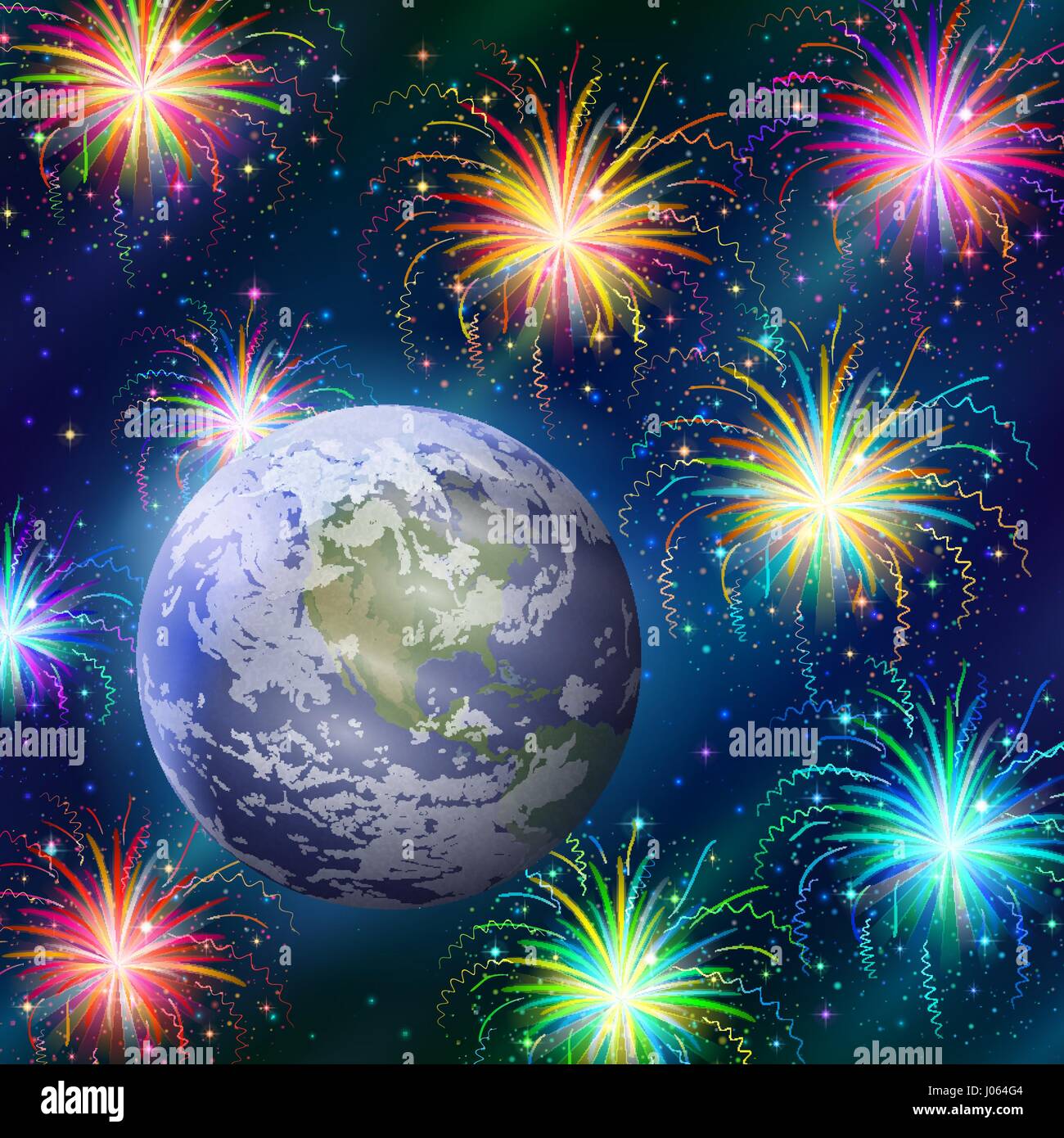 Earth in space with fireworks Stock Vector Image & Art Alamy