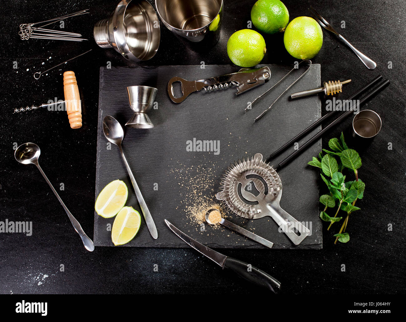 Mojito cocktail making. Ingredients and utensils Stock Photo Alamy
