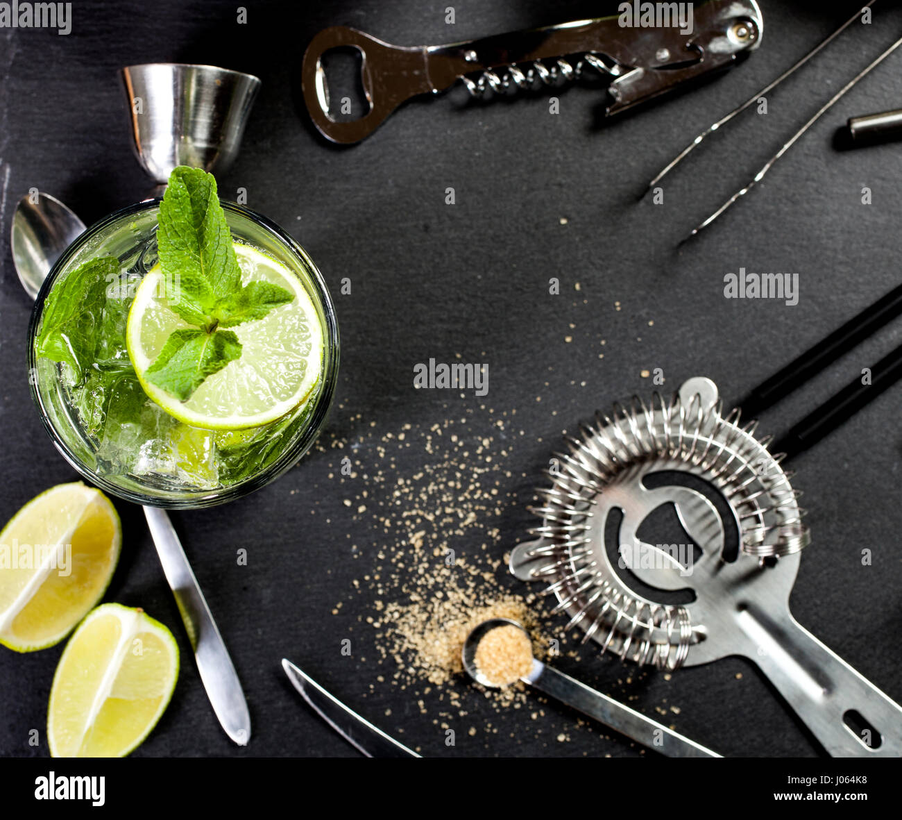 Mojito cocktail making. Ingredients and utensils Stock Photo Alamy