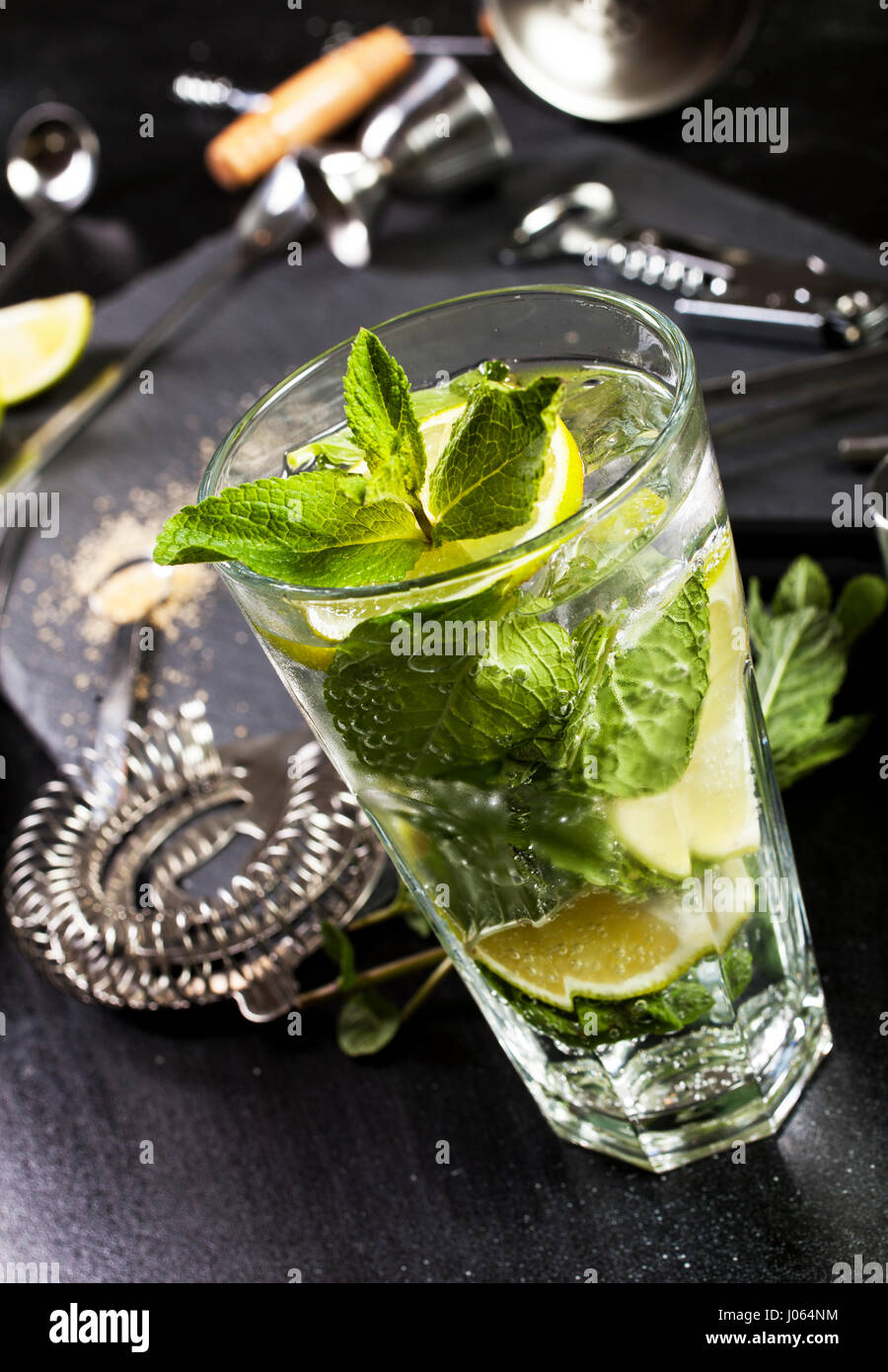 Mojito cocktail making. Ingredients and utensils Stock Photo Alamy