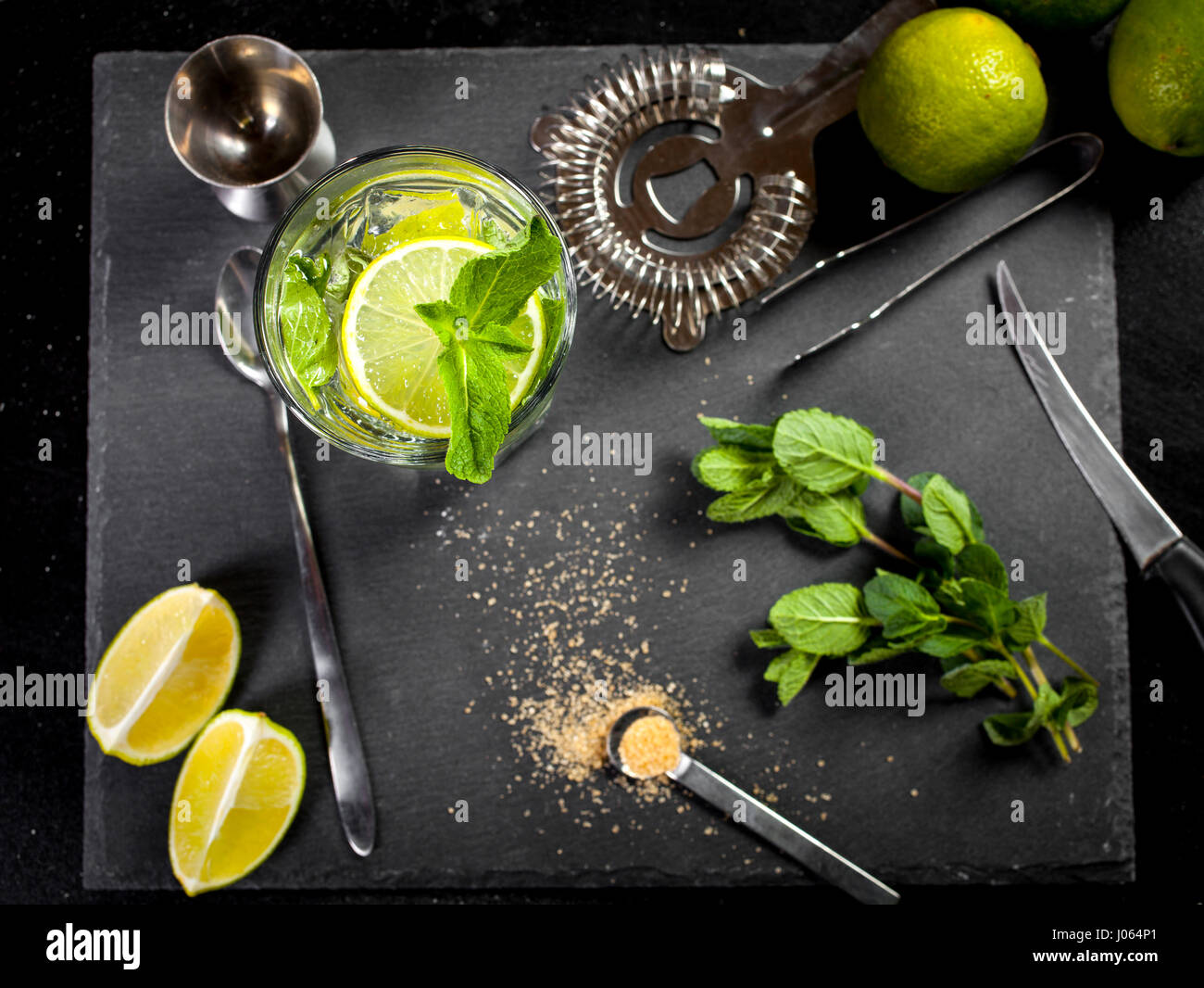 Mojito cocktail making. Ingredients and utensils Stock Photo Alamy