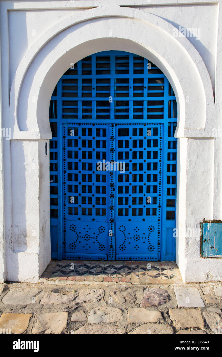 a blue doorway in Sidi Bou Said, Tunis, Tunisia. Stock Photo