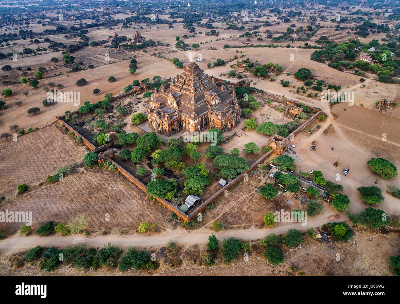BAGAN, MYANMAR: Dhammayangyi Temple is the largest of all Buddhist temples in Bagan. It was built during the reign of King Narathu 1167-1170. AMAZING aerial drone pictures from three hundred and twenty feet in the air have been captured by an amateur photographer. Pictures and video footage shows the ancient temples around Burma, now known as Myanmar, from above. Showcasing their elegance and dominance over the landscape.  Indian engineer Pradeep Raja (28) from Tamilnadu, travelled to Bagan, Myanmar to shoot these dizzying shots, spending a total of six days on location. Stock Photo