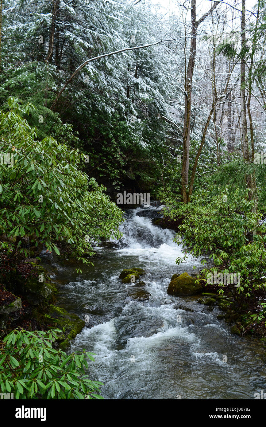 Mill Run Pennsylvania PA Laurel Highlands Bear Creek winter Stock Photo