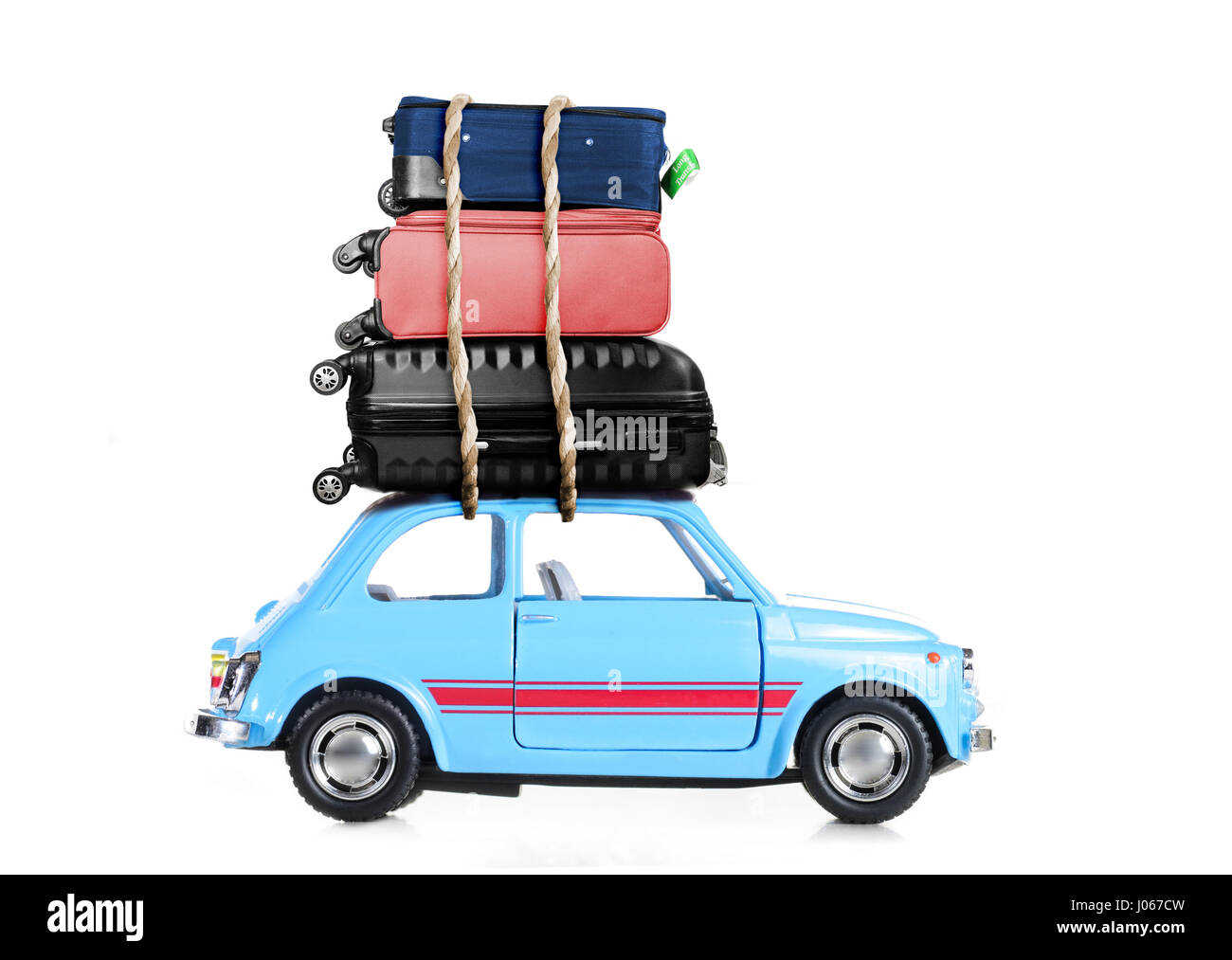 Blue retro toy car with travel cases Stock Photo Alamy
