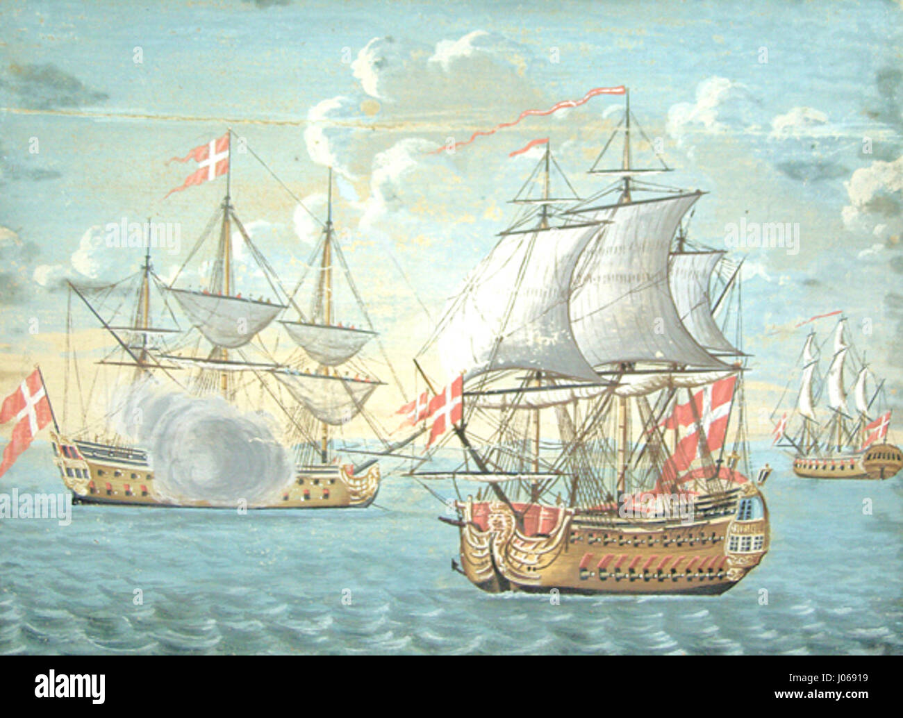 'Orlogsskibe saluterer af Rønneby' captures the moment when warships ...