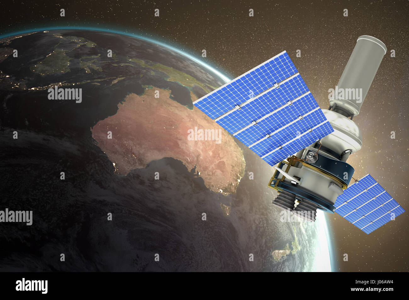 3d image of modern solar power satellite against white background ...