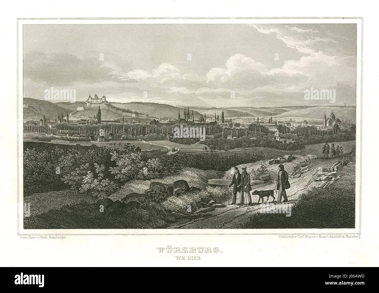 Würzburg Vom Hieb Stahlstich 1847 Stock Photo