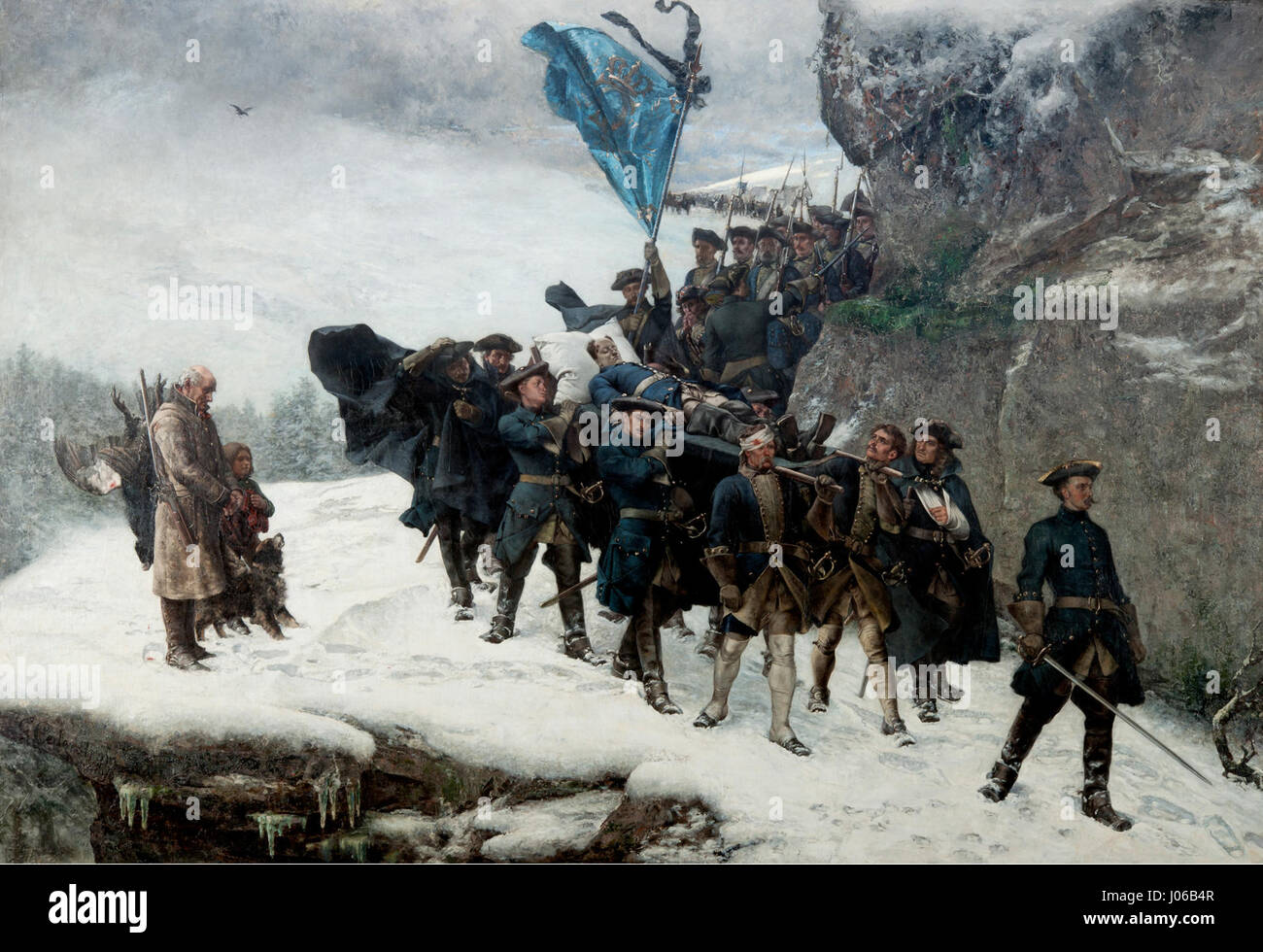 'Karl XII's Funeral Procession,' painted by Gustaf Cederström, depicts ...