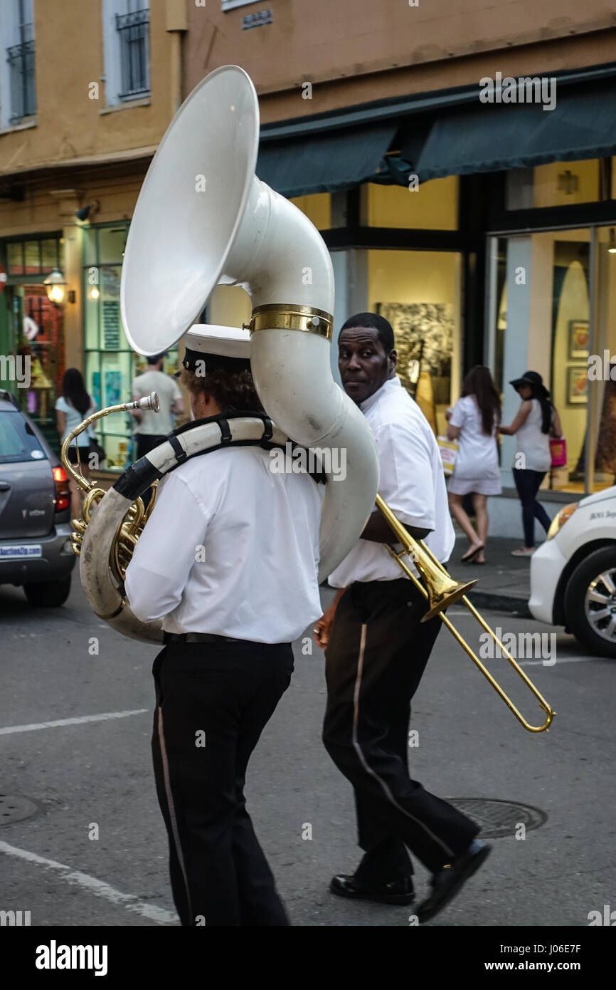 Members of a marching jazz band in New Orleans Stock Photo
