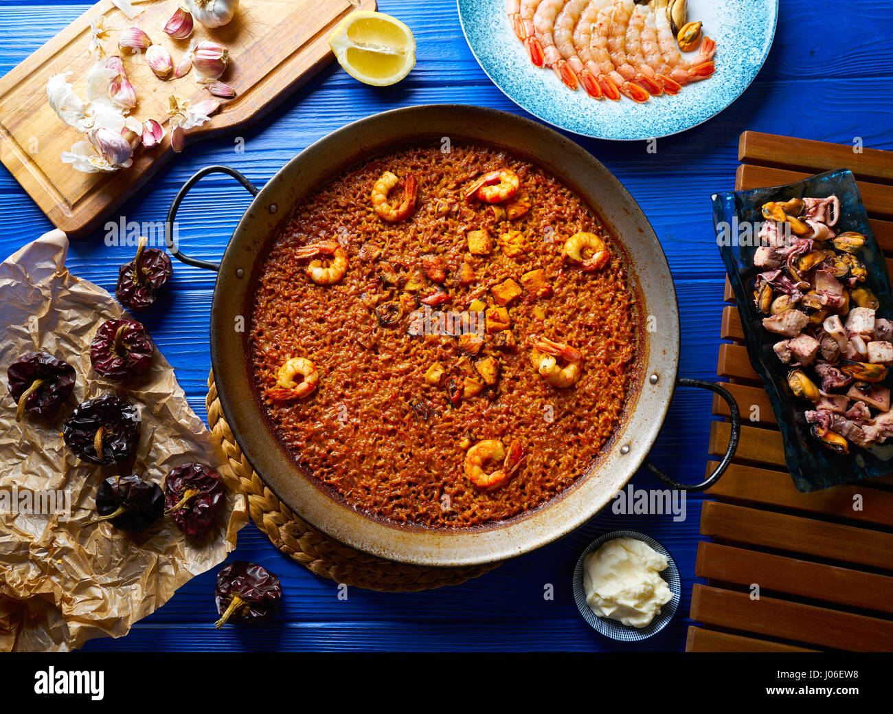 Seafood Paella senyoret rice from Valencia Spain Stock Photo Alamy