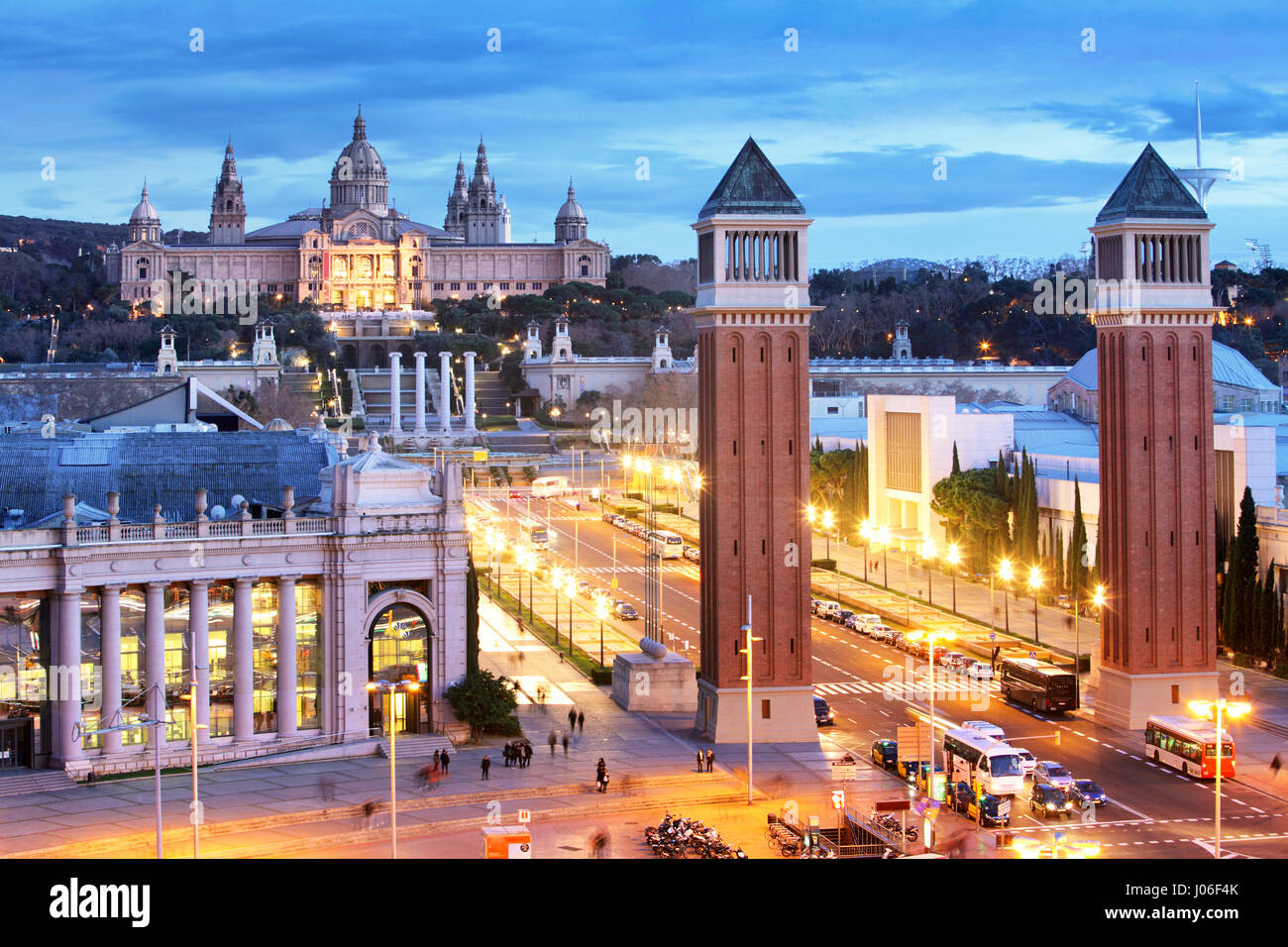 Aerial View on Placa Espanya and Montjuic Hill with National Art Museum of Catalonia, Barcelona, Spain Stock Photo