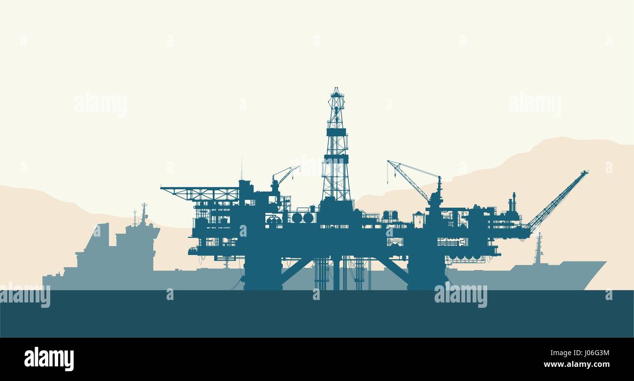 Sea oil drilling rig and tanker Stock Vector