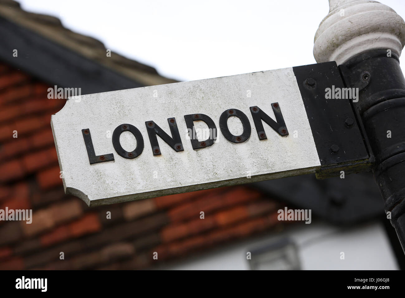 Directions to London on a road sign in Balcombe, East Sussex, UK. Stock Photo