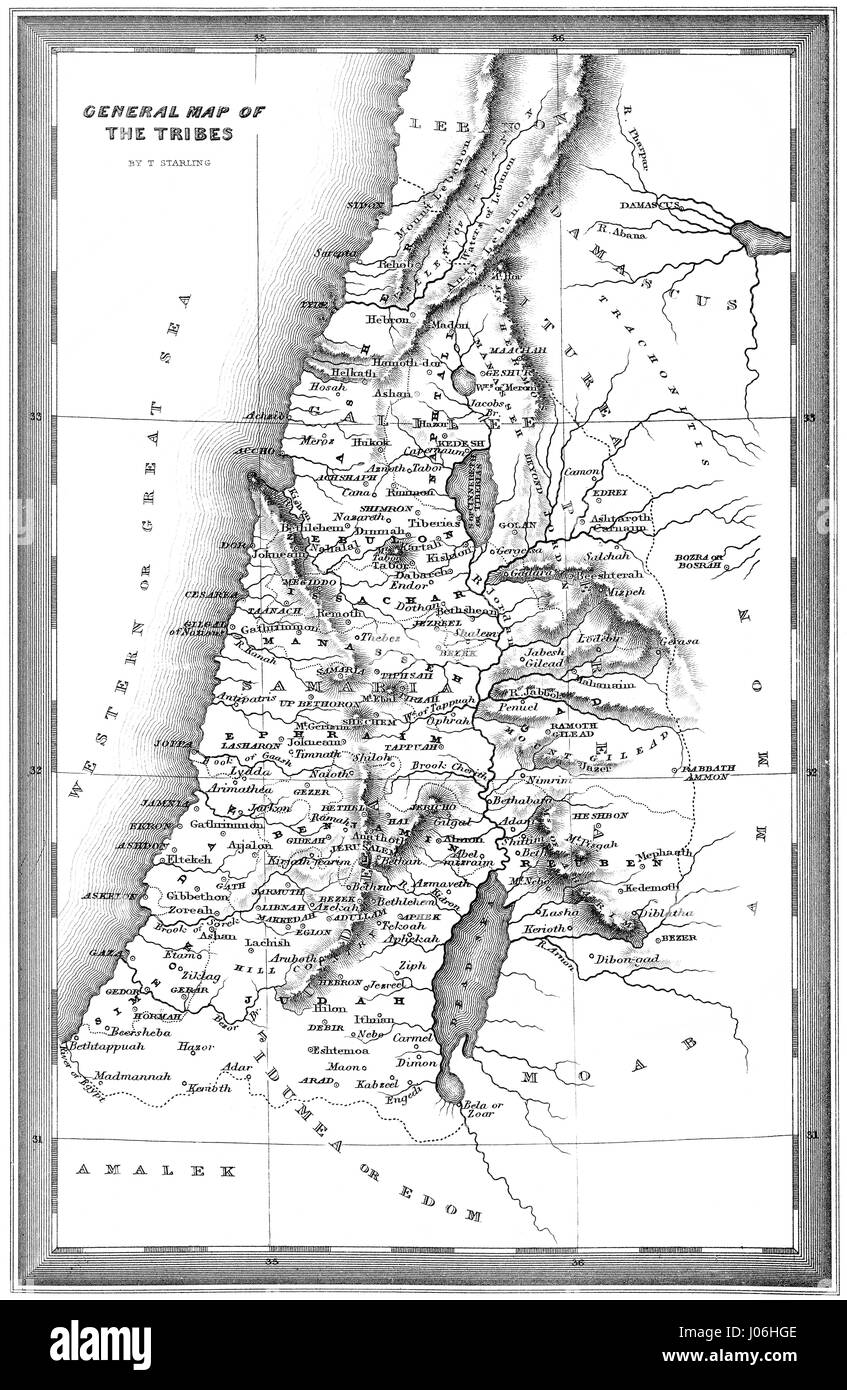 Historical map  of the Tribes of Israel, 10th century BC Stock Photo