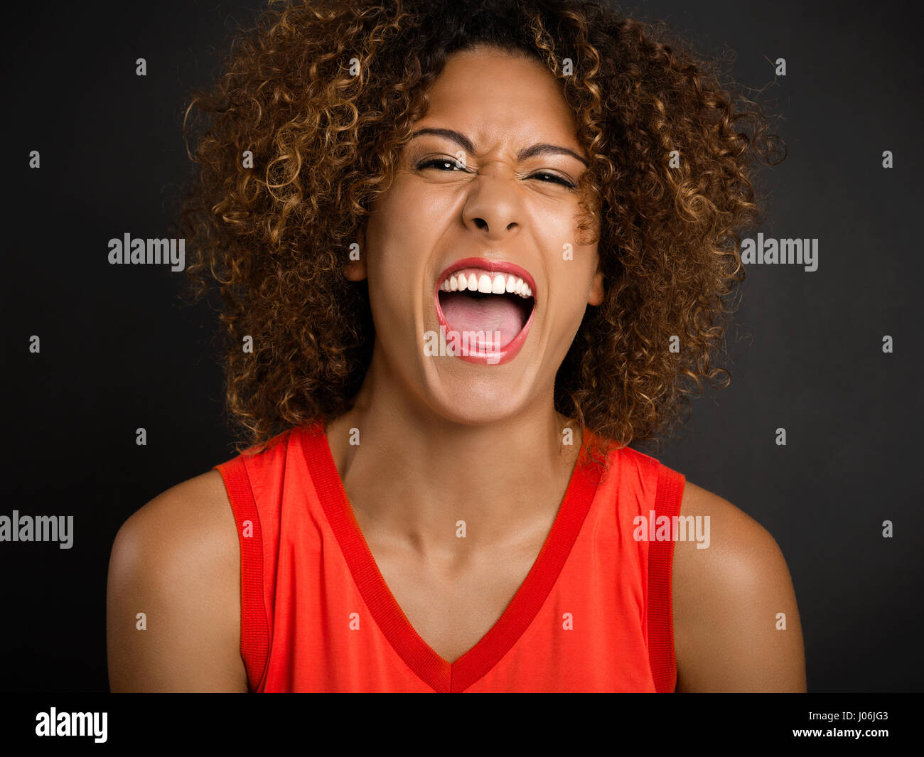 Portrait of a beautiful African American woman with a happy face Stock Photo