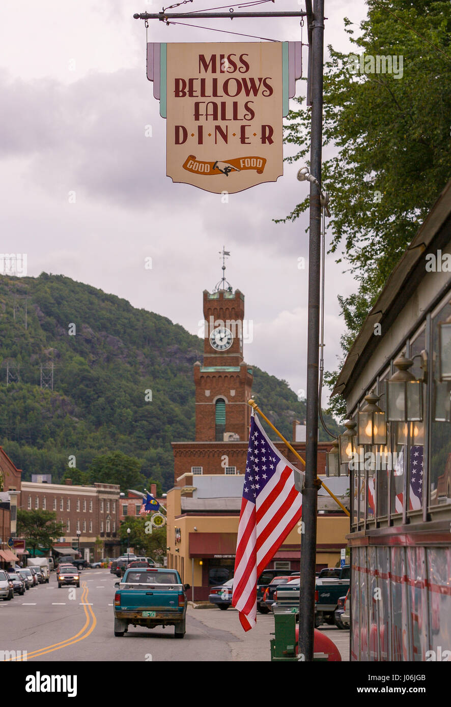 BELLOWS FALLS, VERMONT, USA Miss Bellows Falls Diner sign Stock Photo