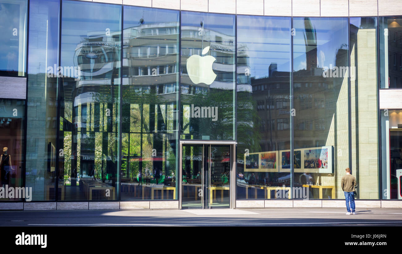 DUSSELDORF, GERMANY APRIL 02, 2017 Apple store entrance. Apple is