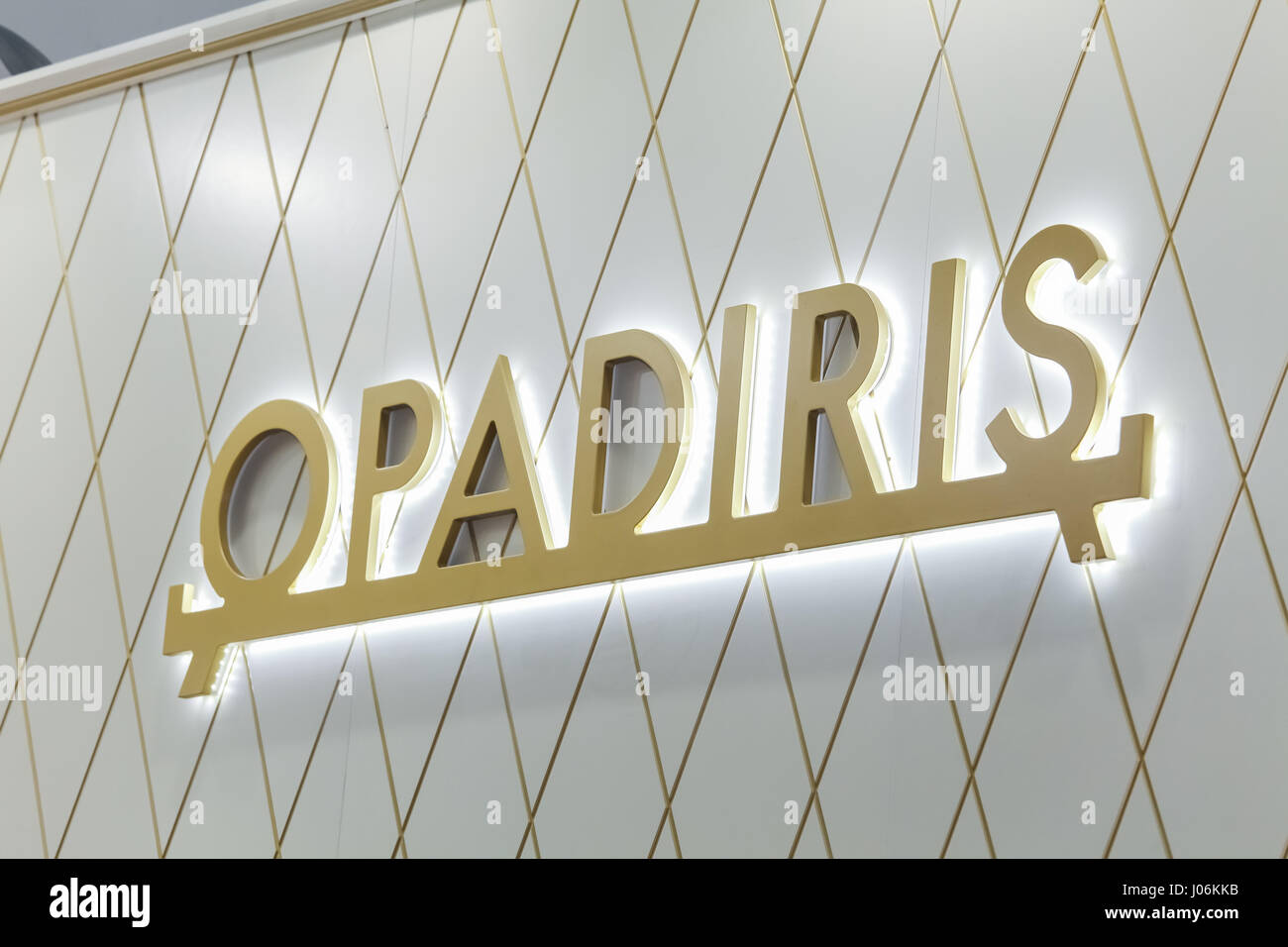 Logo sign of Opadiris company. Opadiris is a producer of sanitary products and bath furniture Stock Photo